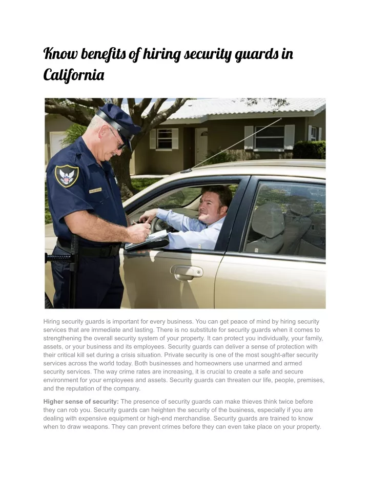 Ppt Know Benefits Of Hiring Security Guards In California Powerpoint