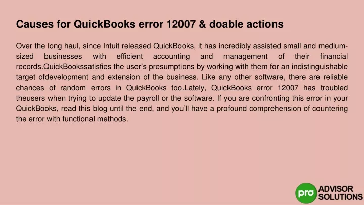 PPT How To Resolve The Causes Of QuickBooks Error 12007 And Actions