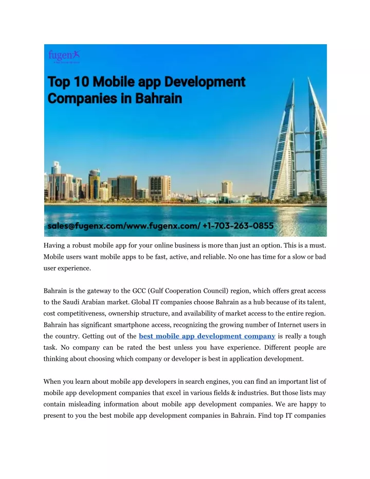 PPT Top 10 Mobile App Development Companies In Bahrain PowerPoint