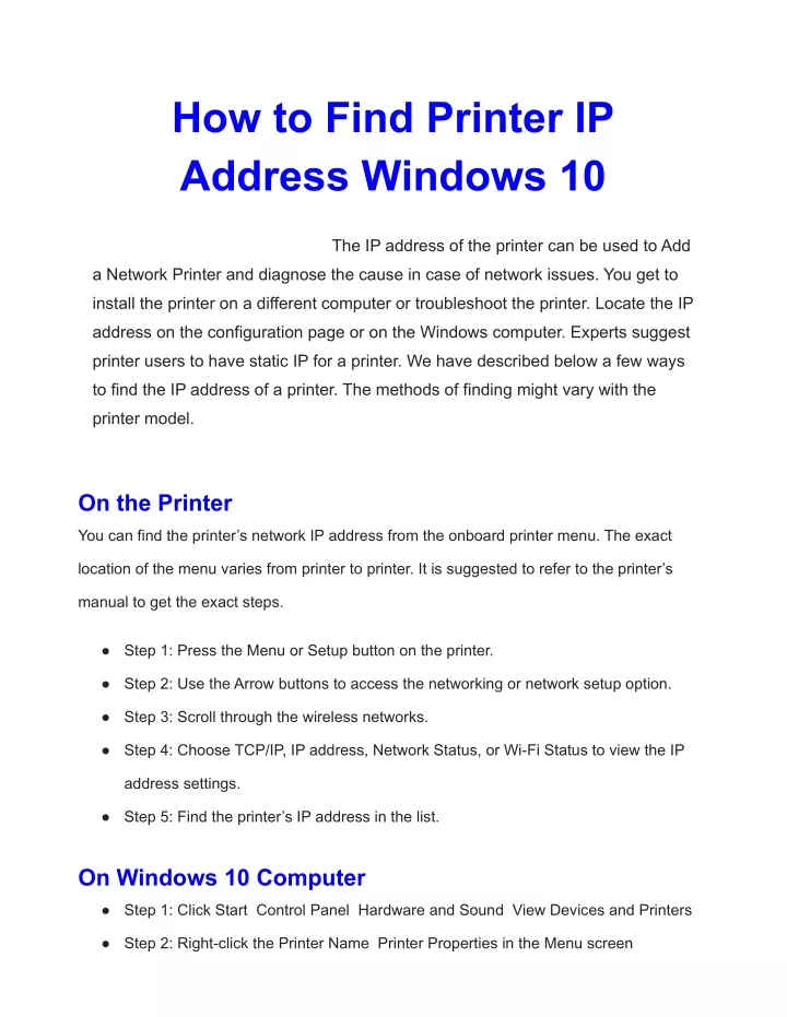 PPT How To Find Printer IP Address Windows 10 Install Solutions