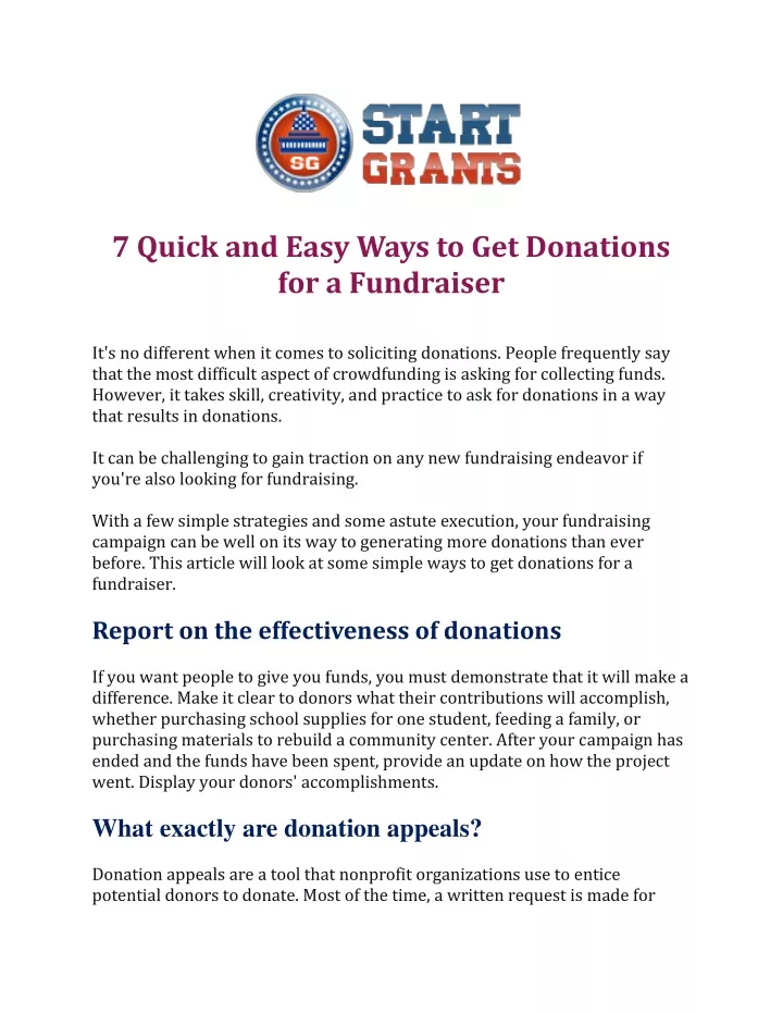 Ppt Quick And Easy Ways To Get Donations For A Fundraiser