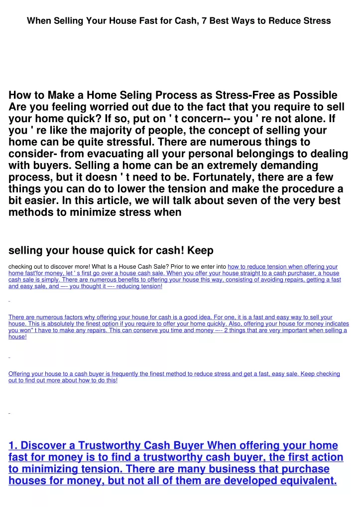 PPT 7 Best Ways To Reduce Stress When Selling Your House Fast For