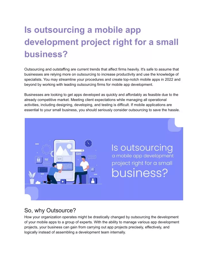 Ppt Is Outsourcing A Mobile App Development Project Right For A Small