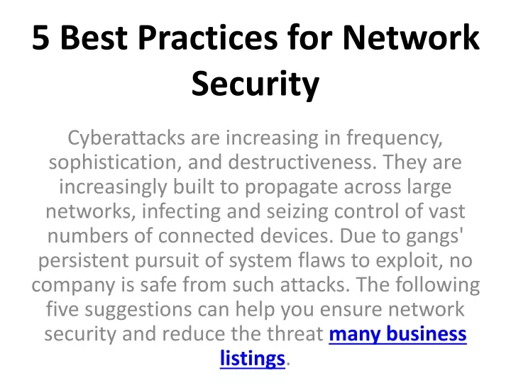 PPT 5 Best Practices For Network Security PowerPoint Presentation