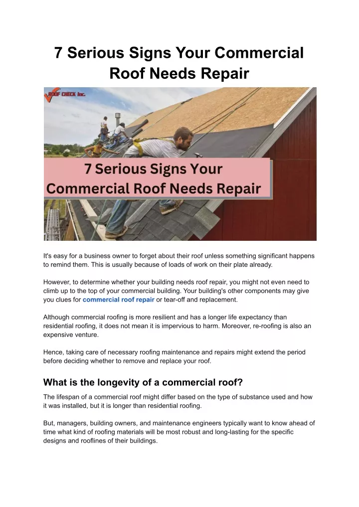 Ppt Serious Signs Your Commercial Roof Needs Repair Powerpoint