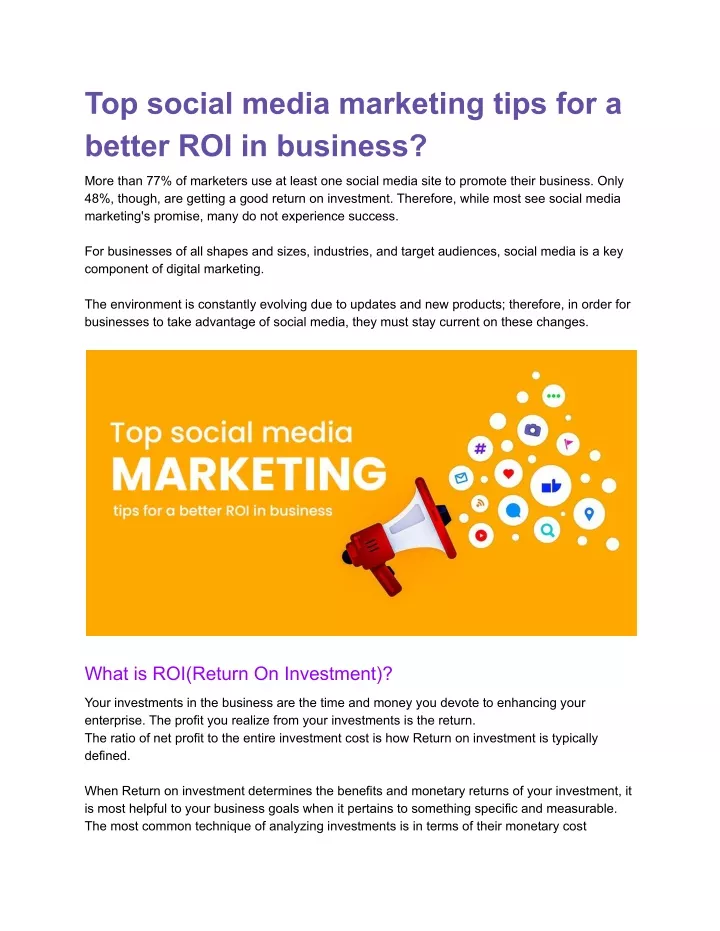 Ppt Top Social Media Marketing Tips For A Better Roi In Business