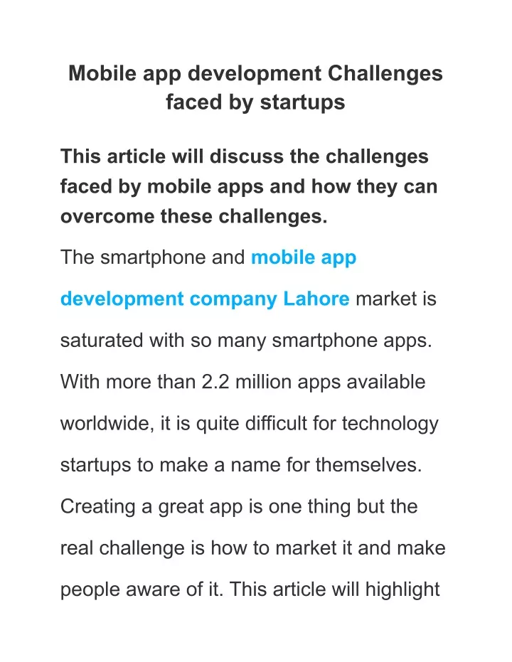 Ppt Mobile App Development Challenges Faced By Startups Powerpoint