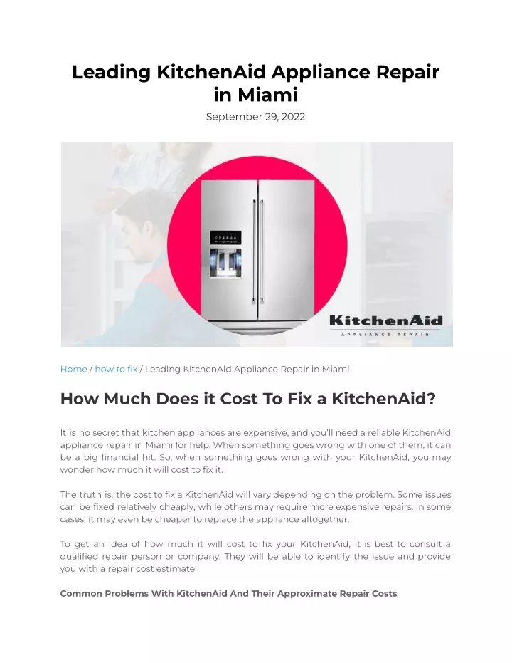 Ppt Leading Kitchenaid Appliance Repair In Miami Powerpoint