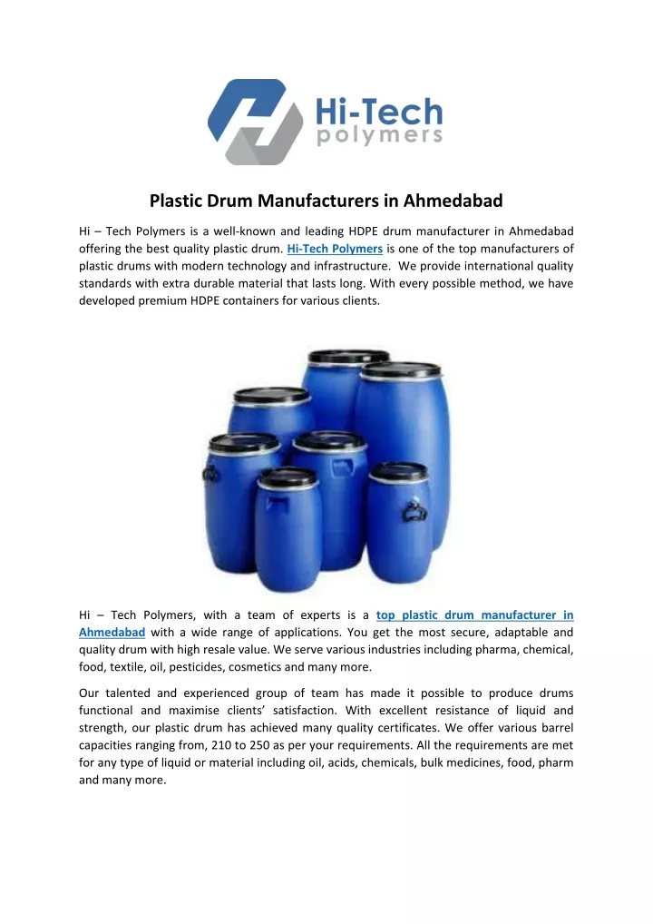 Ppt Plastic Drum Manufacturers In Ahmedabad Powerpoint Presentation