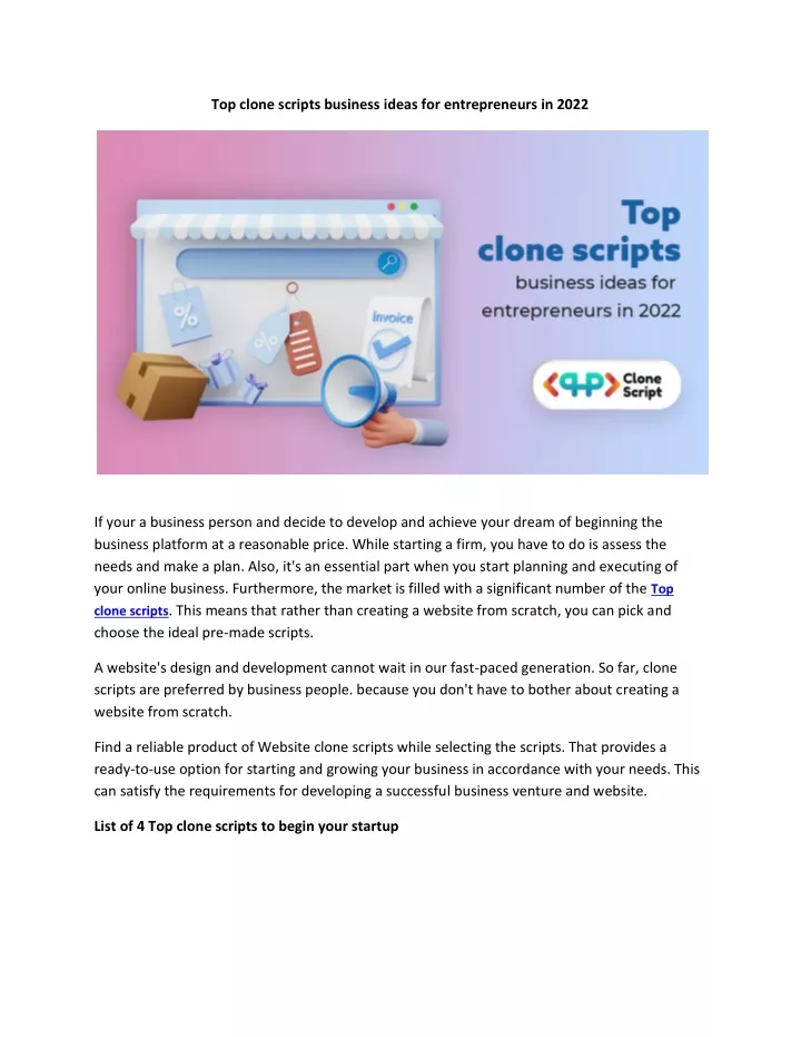 Ppt Top Clone Scripts Business Ideas For Entrepreneurs In