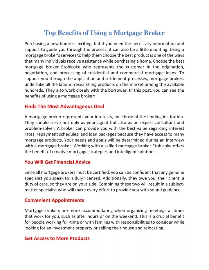 Ppt Top Benefits Of Using A Mortgage Broker Powerpoint Presentation