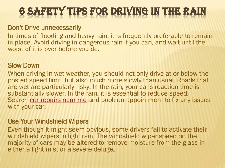 PPT 6 Safety Tips For Driving In The Rain PowerPoint Presentation