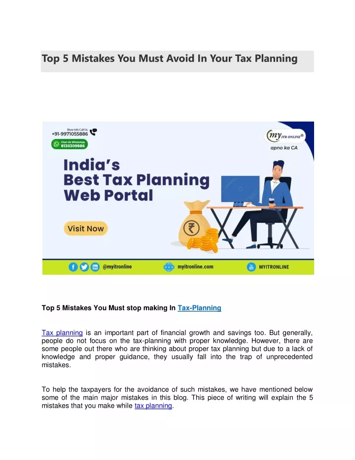 Ppt Top Mistakes You Must Avoid In Your Tax Planning Powerpoint