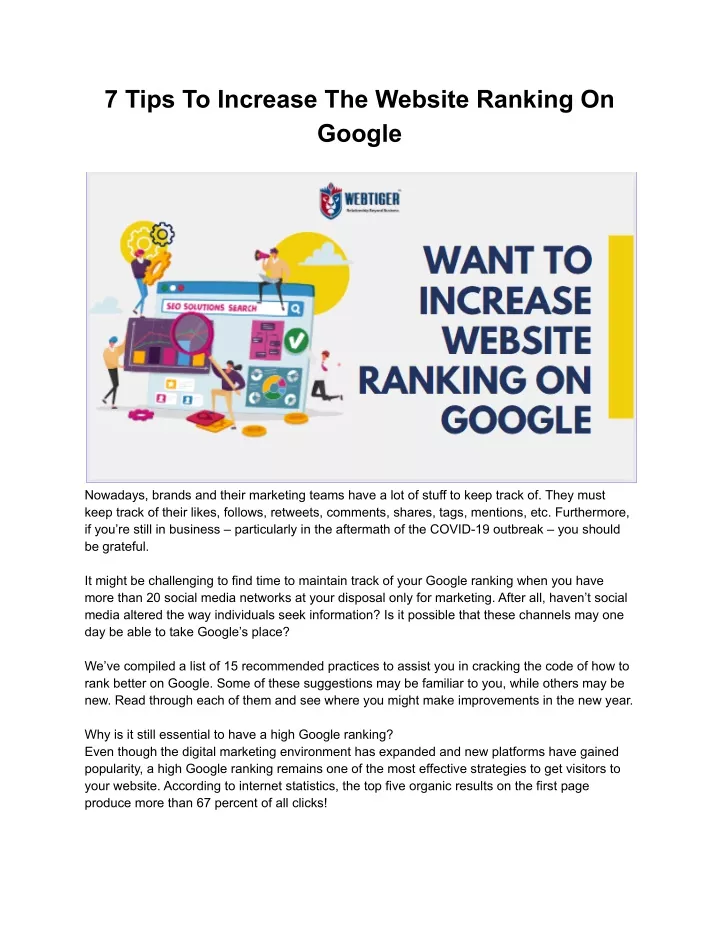 PPT 7 Tips To Increase The Website Ranking On Google PowerPoint