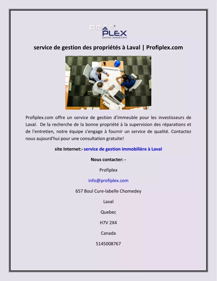 PPT service de gestion des propriétés à Laval Profiplex