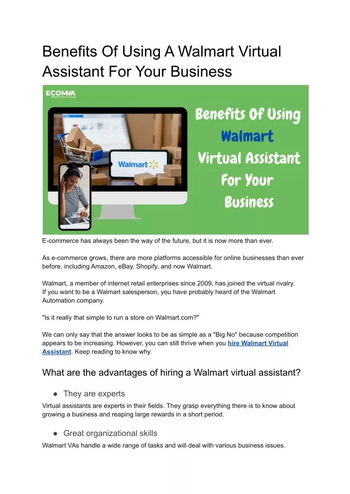 Ppt Benefits Of Using A Walmart Virtual Assistant For Your Business