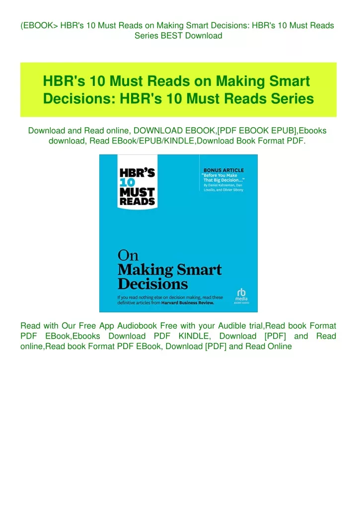 Ppt Ebook Hbr S Must Reads On Making Smart Decisions Hbr S