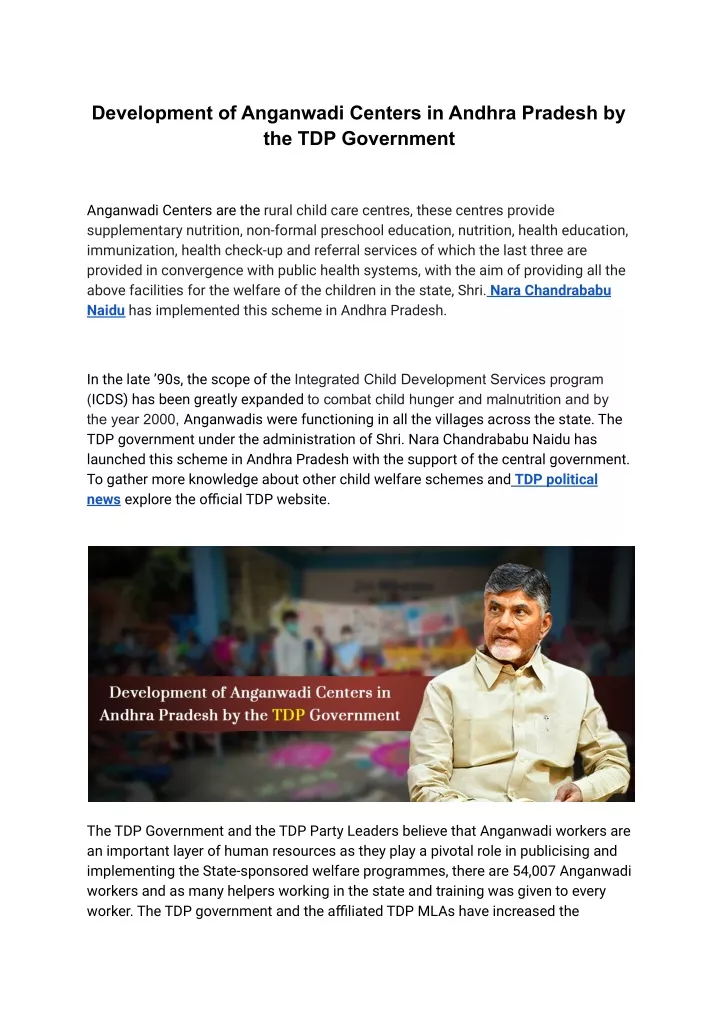 Ppt Development Of Anganwadi Centers In Andhra Pradesh By The Tdp