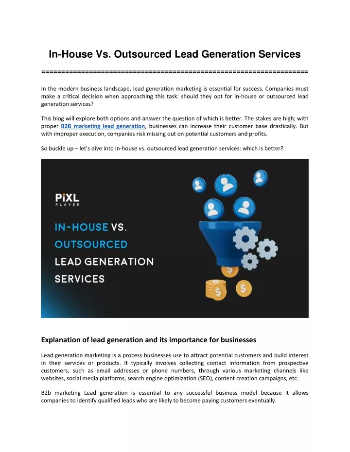 PPT In House Vs Outsourced Lead Generation Services PowerPoint