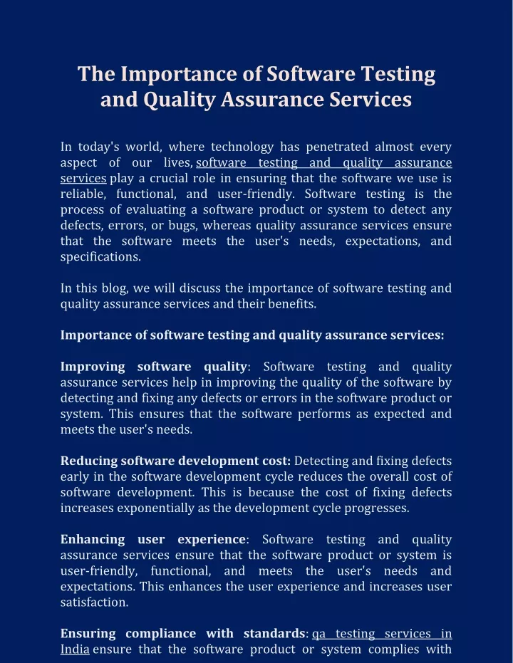 PPT The Importance Of Software Testing And Quality Assurance Services