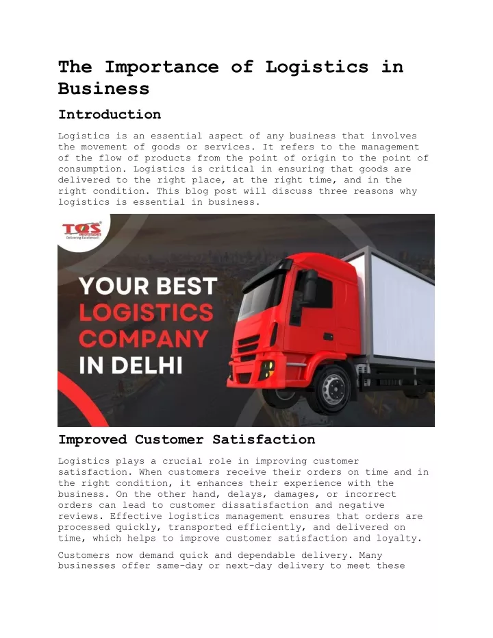 PPT The Importance Of Logistics In Business PowerPoint Presentation