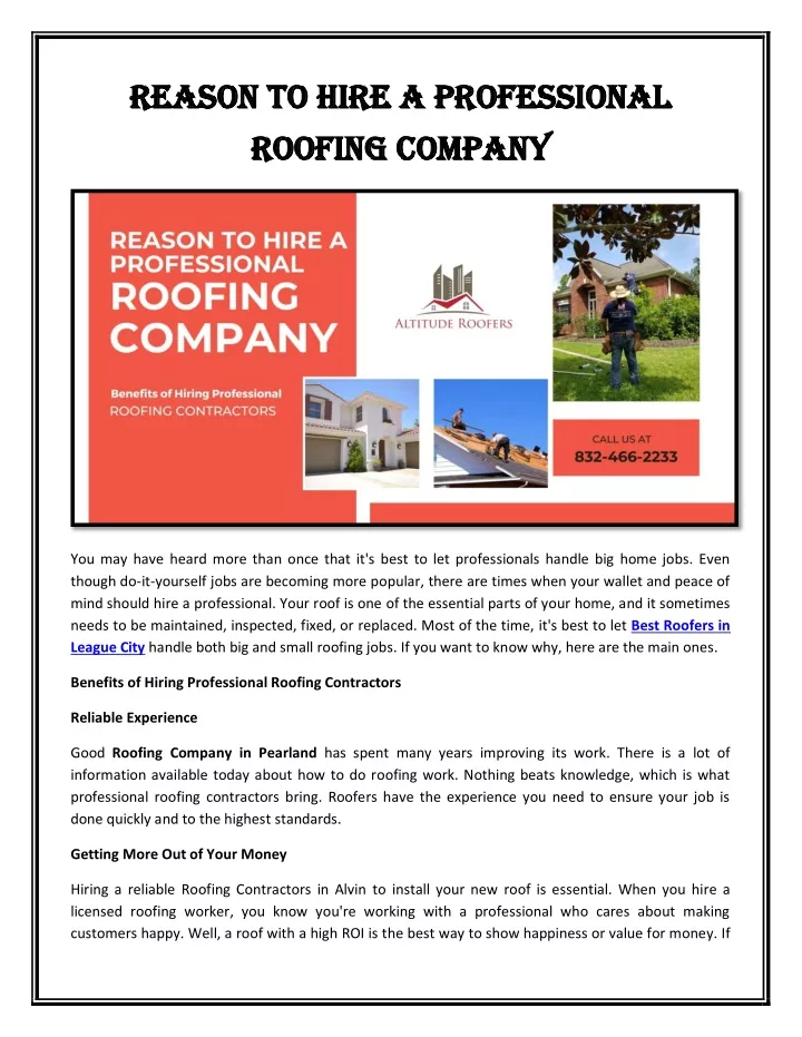 PPT Reason To Hire A Professional Roofing Company PowerPoint