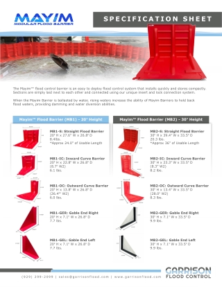 Mayim Water Diversion Barriers - Spec Sheet