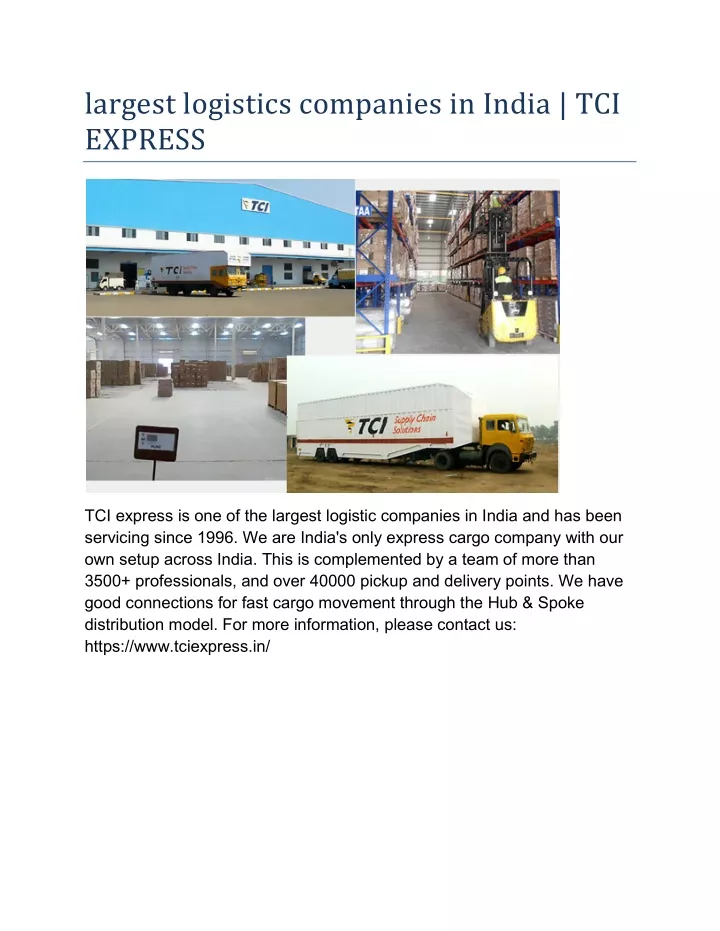 largest logistics companies in india tci express