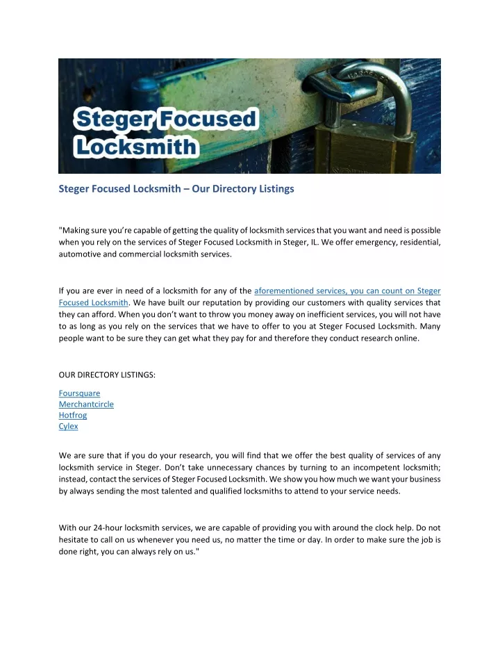 steger focused locksmith our directory listings