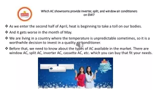 Which AC showrooms provide inverter, split, and window air conditioners on EMI?