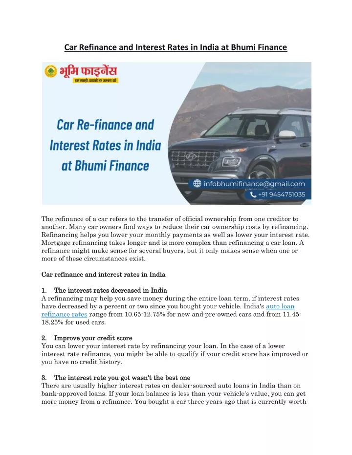 car refinance and interest rates in india