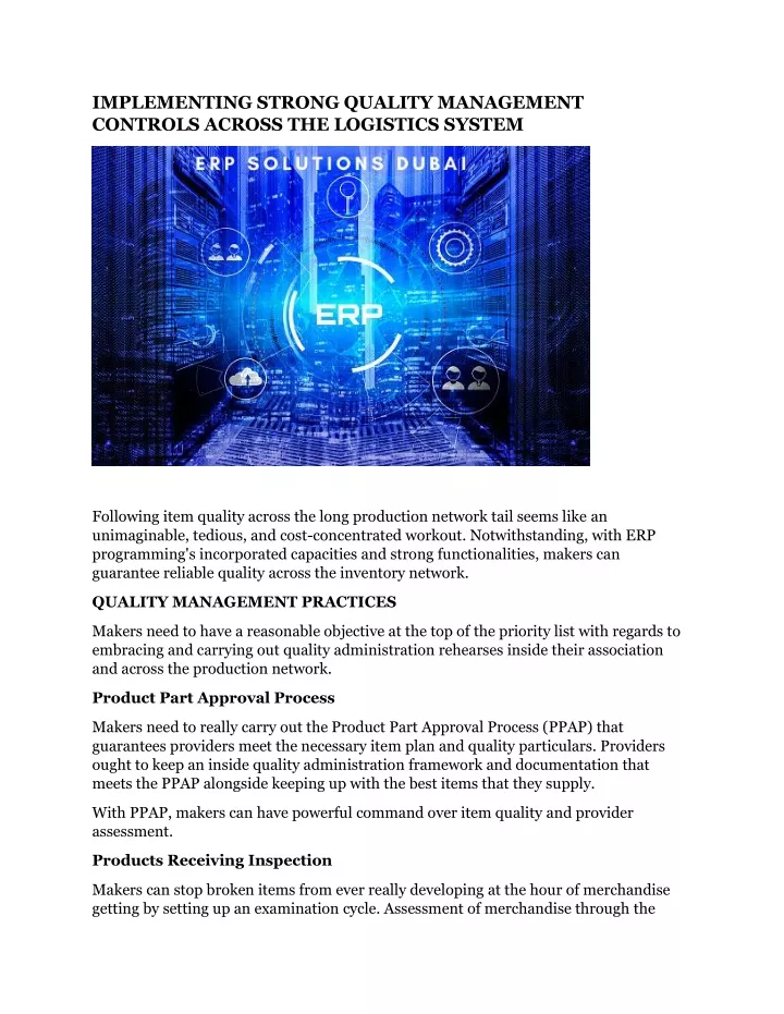 implementing strong quality management controls