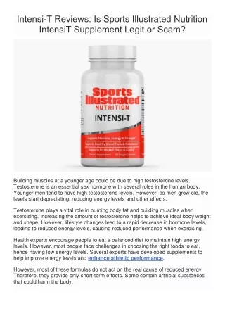 Sports Illustrated Nutrition Intensi-T Reviews