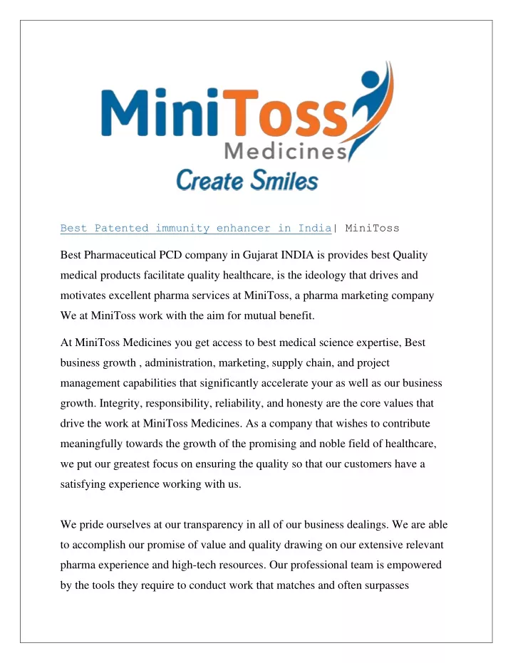 best patented immunity enhancer in india minitoss