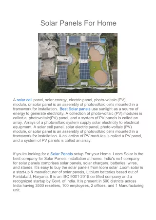 Solar Panel For Home