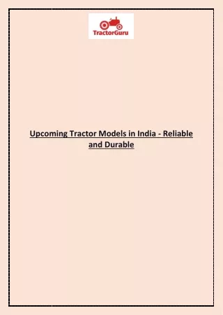 upcoming tractor models in india reliable