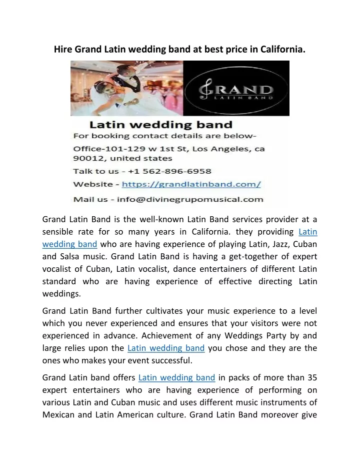 hire grand latin wedding band at best price