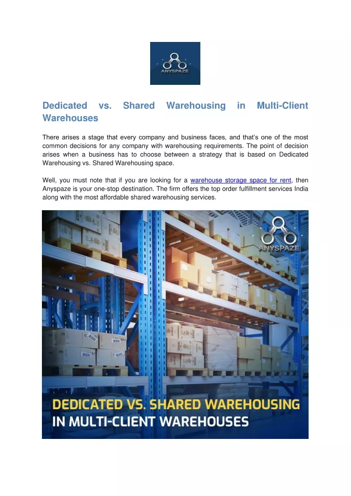dedicated warehouses there arises a stage that