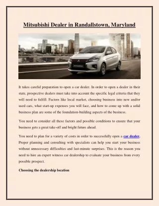 Mitsubishi Dealer in Randallstown, Maryland