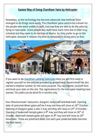 Easiest Way of Doing Chardham Yatra by Helicopter