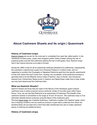 About Cashmere Shawls and its origin | QueenmarkQueenmark PDF