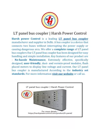 LT panel bus coupler | Harsh Power Control