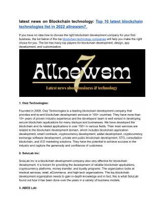 Latest News on Blockchain technology | Allnewsm7