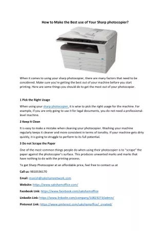 Choose the Right Sharp Photocopier for Your Work Needs