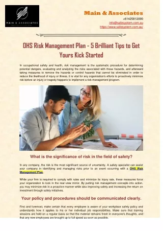 OHS Risk Management Plan - Safesystem.com.au