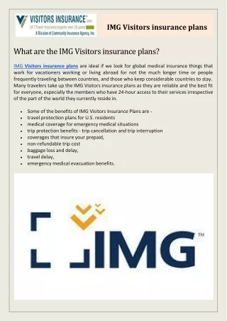IMG Visitors insurance plans