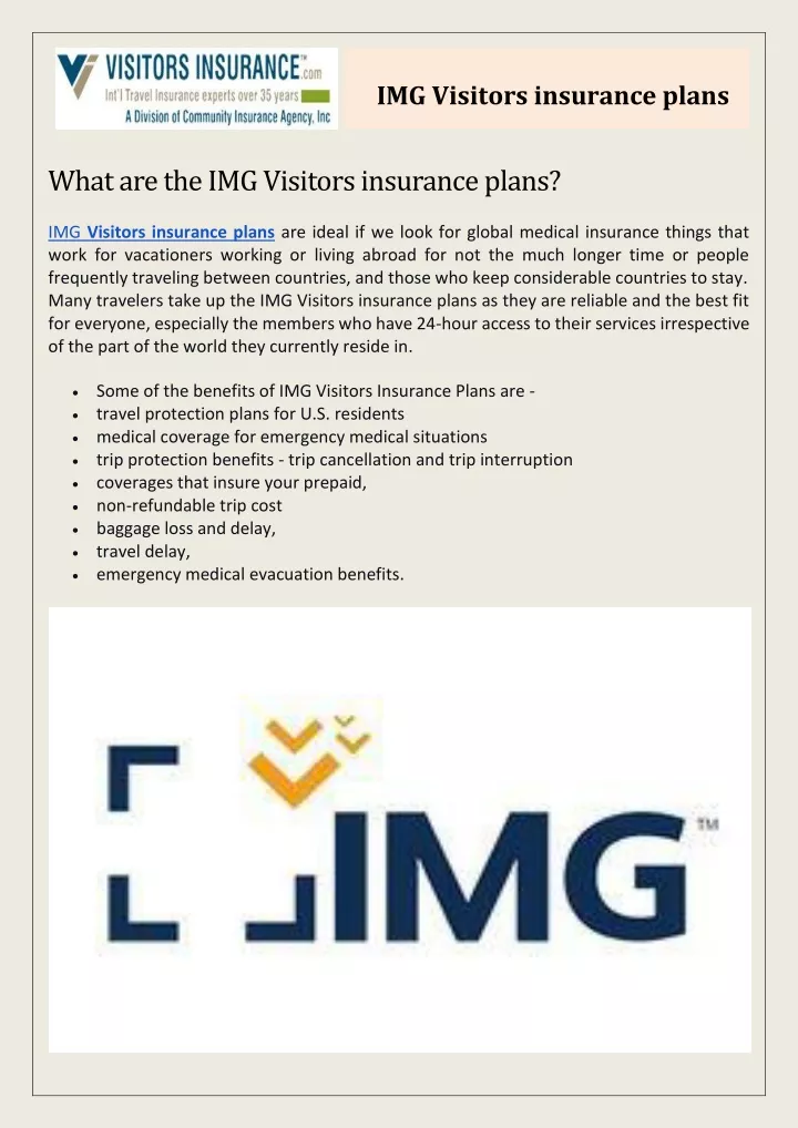 img visitors insurance plans