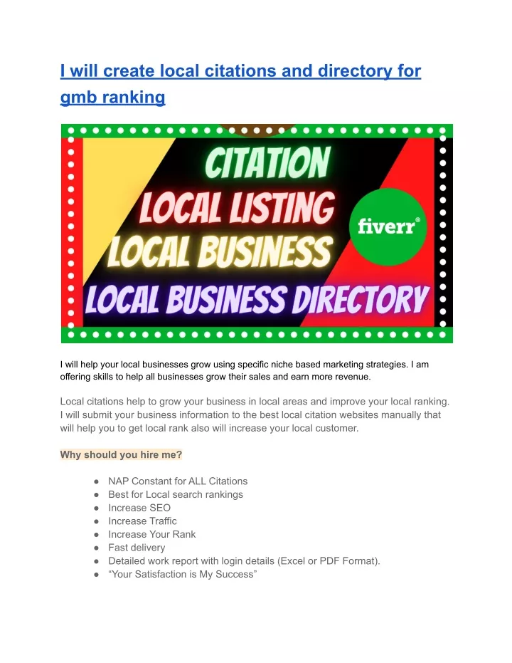 i will create local citations and directory