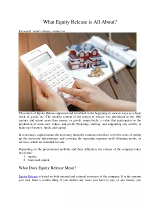 what equity release is all about