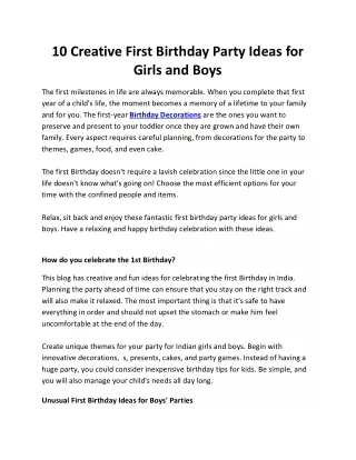 10 Creative First Birthday Party Ideas for Girls and Boys